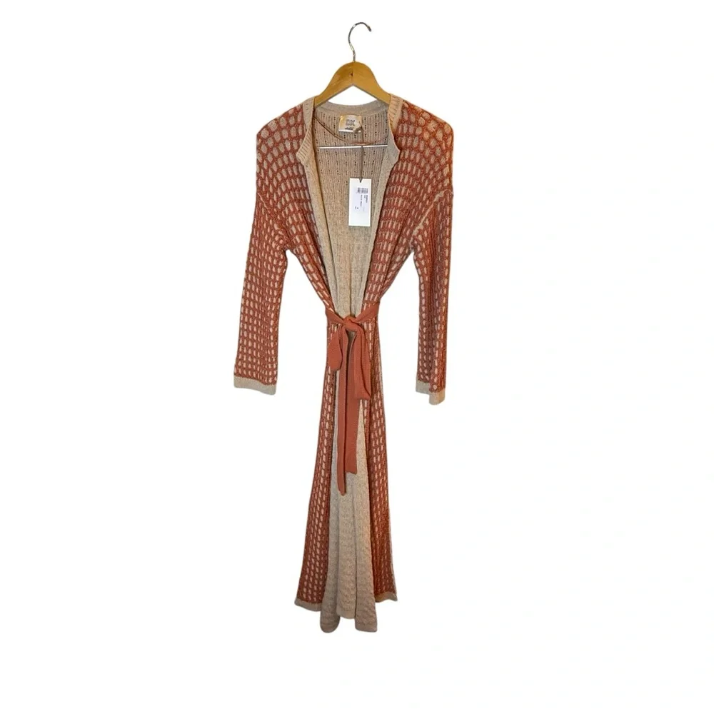 DX Collection Italy Rust and Beige 3D Windowpane Cottagecore Duster w Belt sz M
